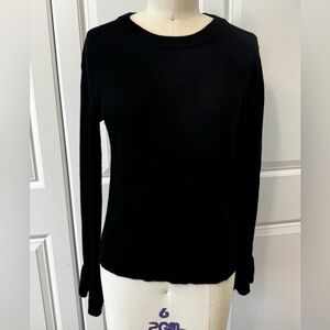 J. Crew Black Cotton Sweater with Ruffle Sleeves